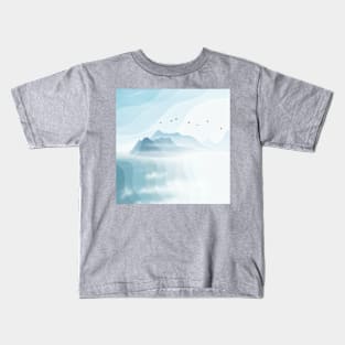 Blue Cloudy Mountainscape Digital Illustration Kids T-Shirt